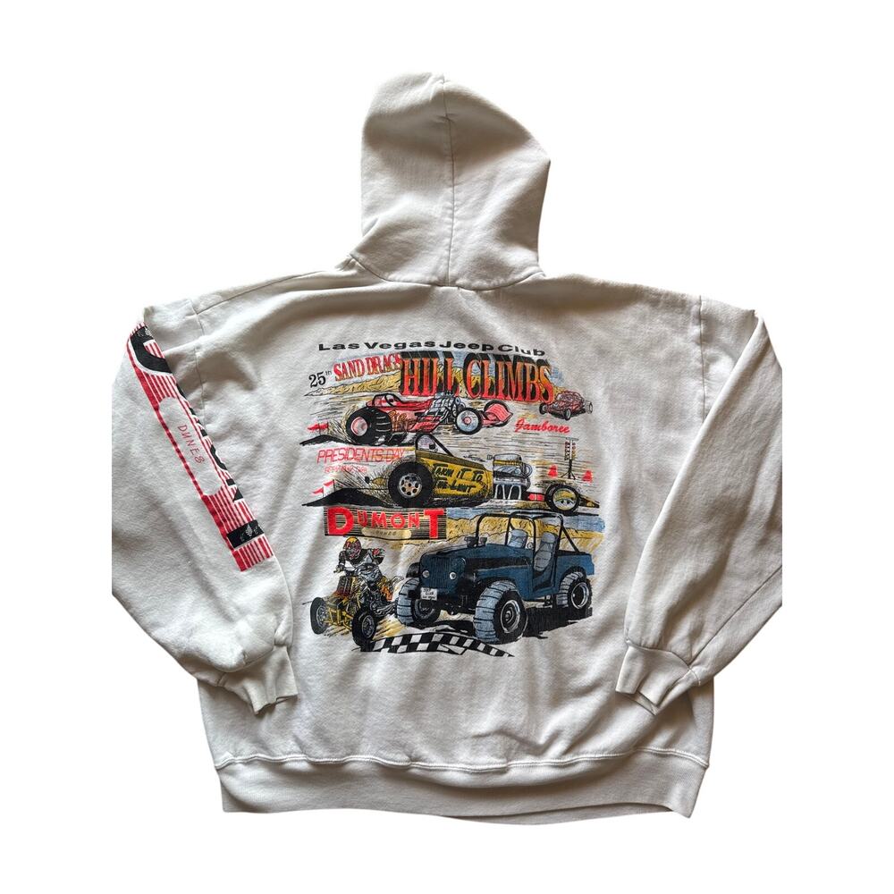 Vtg ‘96 Las Vegas Jeep Club Dumont Dunes Hill Climbs USA Made XXL White Hoodie